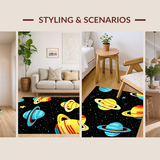 Ultra Soft Area Rug, Non Slip, Stain Resistant, Washable Area Rugs for Living Room, Bedroom, Bright Interstellar Learning Theme(Yellow)