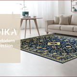Ultra Soft Area Rug, Non Slip, Stain Resistant, Washable Area Rugs for Living Room, Bedroom, Elegant Geometric Gold Accents(Blue)