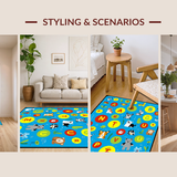 Ultra Soft Area Rug, Non Slip, Stain Resistant, Washable Area Rugs for Living Room, Bedroom, Cheerful Blue Animal Alphabet Art(White)