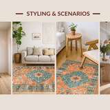 Ultra Soft Area Rug, Non Slip, Stain Resistant, Washable Area Rugs for Living Room, Bedroom, Striking Retro Geometric Fusion(Orange)