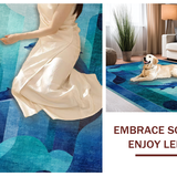 Ultra Soft Area Rug, Non Slip, Stain Resistant, Washable Area Rugs for Living Room, Bedroom, 3D Illusion Deep Sea with Nautical Whale, Dolphin, and Octopus Tentacle(Blue)