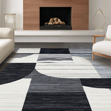 Ultra Soft Area Rug, Non Slip, Stain Resistant, Washable Area Rugs for Living Room, Bedroom, Contemporary Silver Abstract Composition(Black)