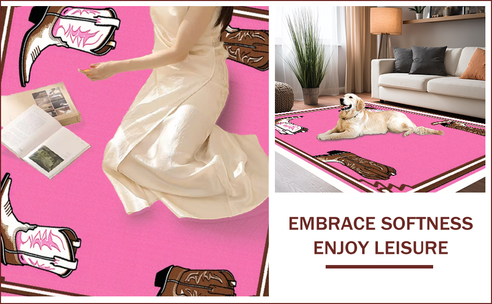 Ultra Soft Area Rug, Non Slip, Stain Resistant, Washable Area Rugs for Living Room, Bedroom, Cowgirl Boots Western(Pink) - ODIKA