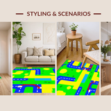 Ultra Soft Area Rug, Non Slip, Stain Resistant, Washable Area Rugs for Living Room, Bedroom, Cheerful Town Scene Layout(Yellow)