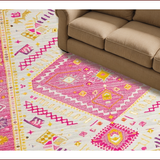 Ultra Soft Area Rug, Non Slip, Stain Resistant, Washable Area Rugs for Living Room, Bedroom, Elegant Earthy Geometric Details(Pink)