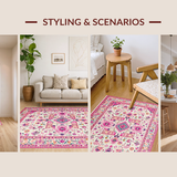 Ultra Soft Area Rug, Non Slip, Stain Resistant, Washable Area Rugs for Living Room, Bedroom, Soft Ivory Tiled Textures(Pink)