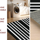 Ultra Soft Area Rug, Non Slip, Stain Resistant, Washable Area Rugs for Living Room, Bedroom, Modern Monochrome Linear Rug Washable Reversible Contemporary Decor(Black)