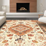 Ultra Soft Area Rug, Non Slip, Stain Resistant, Washable Area Rugs for Living Room, Bedroom, Rustic Circular Distressed Pattern(Ivory)