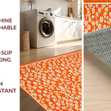 Ultra Soft Area Rug, Non Slip, Stain Resistant, Washable Area Rugs for Living Room, Bedroom, Artful Cheerful Botanical Print(Orange)