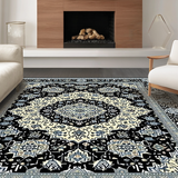 Ultra Soft Area Rug, Non Slip, Stain Resistant, Washable Area Rugs for Living Room, Bedroom, Striking Ogee Pattern in Monochrome(Black)