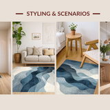 Ultra Soft Area Rug, Non Slip, Stain Resistant, Washable Area Rugs for Living Room, Bedroom, Washable Abstract Art Rug: Grey & Blue Watercolor-Inspired Design(Blue)