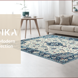 Ultra Soft Area Rug, Non Slip, Stain Resistant, Washable Area Rugs for Living Room, Bedroom, Eclectic Vintage Botanical Design(Blue)