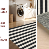 Ultra Soft Area Rug, Non Slip, Stain Resistant, Washable Area Rugs for Living Room, Bedroom, Stylish Striped Welcome Mat for Front Porch, Modern Layered Rug(Black)