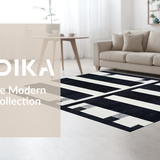 Ultra Soft Area Rug, Non Slip, Stain Resistant, Washable Area Rugs for Living Room, Bedroom, Modern Stripe Fusion Rug with Bold Contrasting Bands and Minimalist Linear Art(Black)