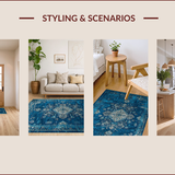 Ultra Soft Area Rug, Non Slip, Stain Resistant, Washable Area Rugs for Living Room, Bedroom, Chic Rustic Tiled Design Elements(Blue)