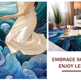 Ultra Soft Area Rug, Non Slip, Stain Resistant, Washable Area Rugs for Living Room, Bedroom, Nautical Fantasy Rug Showcasing Jellyfish and Ocean Foam in Artistic Waves(Blue)