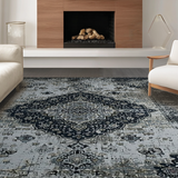 Ultra Soft Area Rug, Non Slip, Stain Resistant, Washable Area Rugs for Living Room, Bedroom, Elegant Monochrome Retro Pattern(Gray)