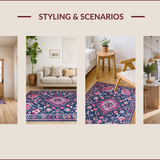 Ultra Soft Area Rug, Non Slip, Stain Resistant, Washable Area Rugs for Living Room, Bedroom, Rustic Multicolor Geometric Motifs(Blue)