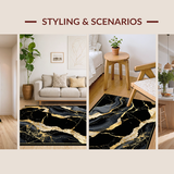 Ultra Soft Area Rug, Non Slip, Stain Resistant, Washable Area Rugs for Living Room, Bedroom, Opulent Golden Marble Aesthetic(Black)