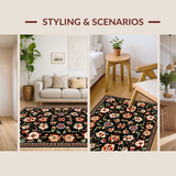 Ultra Soft Area Rug, Non Slip, Stain Resistant, Washable Area Rugs for Living Room, Bedroom, Stylish Black Floral Harmony(Black)