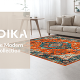 Ultra Soft Area Rug, Non Slip, Stain Resistant, Washable Area Rugs for Living Room, Bedroom, Elegant Distressed Round Geometric Design(Orange)