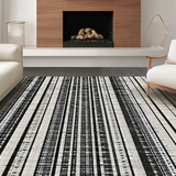 Ultra Soft Area Rug, Non Slip, Stain Resistant, Washable Area Rugs for Living Room, Bedroom, Ebony & Ivory: Striped Cotton Weave Patio Carpet, Casual Style(Black)