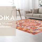 Ultra Soft Area Rug, Non Slip, Stain Resistant, Washable Area Rugs for Living Room, Bedroom, Radiant Earthy Toned Medallion Style(Orange)