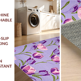 Ultra Soft Area Rug, Non Slip, Stain Resistant, Washable Area Rugs for Living Room, Bedroom, Delicate Lavender Floral Print Ensemble(Purple)