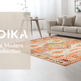 Ultra Soft Area Rug, Non Slip, Stain Resistant, Washable Area Rugs for Living Room, Bedroom, Elegant Tiled Artisan Design(Orange)