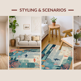 Ultra Soft Area Rug, Non Slip, Stain Resistant, Washable Area Rugs for Living Room, Bedroom, Aquatic Sanctuary Decorative Rug With Marine Life Illustrations(Gray)