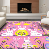 Ultra Soft Area Rug, Non Slip, Stain Resistant, Washable Area Rugs for Living Room, Bedroom, Lively Multicolored Easter Theme(Pink)