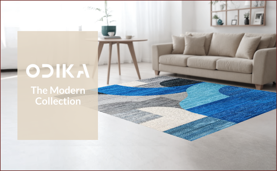 Ultra Soft Area Rug, Non Slip, Stain Resistant, Washable Area Rugs for Living Room, Bedroom, Modern Abstract Grey Blue Living Room Rug(Blue) - ODIKA