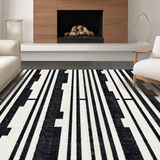 Ultra Soft Area Rug, Non Slip, Stain Resistant, Washable Area Rugs for Living Room, Bedroom, Striped Woven Rug: Modern Farmhouse Style Area Rug(Black)