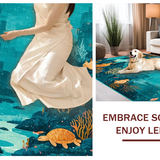 Ultra Soft Area Rug, Non Slip, Stain Resistant, Washable Area Rugs for Living Room, Bedroom, Coastal Seascape Lightweight Rug With Turtle Sanctuary And Coral Design(Blue)