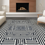 Ultra Soft Area Rug, Non Slip, Stain Resistant, Washable Area Rugs for Living Room, Bedroom, Modern Lattice Design Black and White Striped Area Rug for Stylish Spaces(Black)