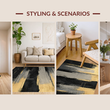 Ultra Soft Area Rug, Non Slip, Stain Resistant, Washable Area Rugs for Living Room, Bedroom, Elegant Modern Gold Accents(Black)