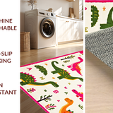 Ultra Soft Area Rug, Non Slip, Stain Resistant, Washable Area Rugs for Living Room, Bedroom, Charming Educational Dino Motif(White)