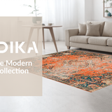 Ultra Soft Area Rug, Non Slip, Stain Resistant, Washable Area Rugs for Living Room, Bedroom, Stylish Rustic Tiled Motif(Orange)