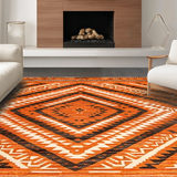 Ultra Soft Area Rug, Non Slip, Stain Resistant, Washable Area Rugs for Living Room, Bedroom, Contemporary Warm Geometric Fusion(Orange)