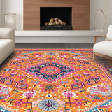 Ultra Soft Area Rug, Non Slip, Stain Resistant, Washable Area Rugs for Living Room, Bedroom, Stylish Symmetrical Floral Arrangement(Orange)