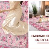 Ultra Soft Area Rug, Non Slip, Stain Resistant, Washable Area Rugs for Living Room, Bedroom, Whimsical Heart Motif Decor(Pink)