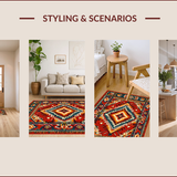 Ultra Soft Area Rug, Non Slip, Stain Resistant, Washable Area Rugs for Living Room, Bedroom, Vibrant Tribal Patterned Artwork(Red)