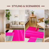 Ultra Soft Area Rug, Non Slip, Stain Resistant, Washable Area Rugs for Living Room, Bedroom, Contemporary Eclectic Stripe Motif(Pink)