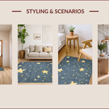 Ultra Soft Area Rug, Non Slip, Stain Resistant, Washable Area Rugs for Living Room, Bedroom, Charming Soft Grey Cosmic Motif(Blue)