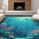 Ultra Soft Area Rug, Non Slip, Stain Resistant, Washable Area Rugs for Living Room, Bedroom, Aquatic Wonderland Rug With Coral Garden Turtle Sanctuary Pattern(Blue)