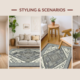 Ultra Soft Area Rug, Non Slip, Stain Resistant, Washable Area Rugs for Living Room, Bedroom, Rustic Monochrome Ogee Design(Gray)