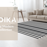 Ultra Soft Area Rug, Non Slip, Stain Resistant, Washable Area Rugs for Living Room, Bedroom, Stylish Black and White Stripe Area Rug with Classic Retro Lattice Motif(Black)