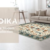 Ultra Soft Area Rug, Non Slip, Stain Resistant, Washable Area Rugs for Living Room, Bedroom, Boho Teal and Orange Fusion(Ivory)