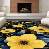 Ultra Soft Area Rug, Non Slip, Stain Resistant, Washable Area Rugs for Living Room, Bedroom, Bold Black and Yellow Petals(Yellow)