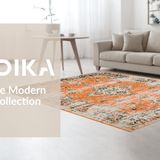 Ultra Soft Area Rug, Non Slip, Stain Resistant, Washable Area Rugs for Living Room, Bedroom, Vibrant Boho-Inspired Linear Design(Orange)